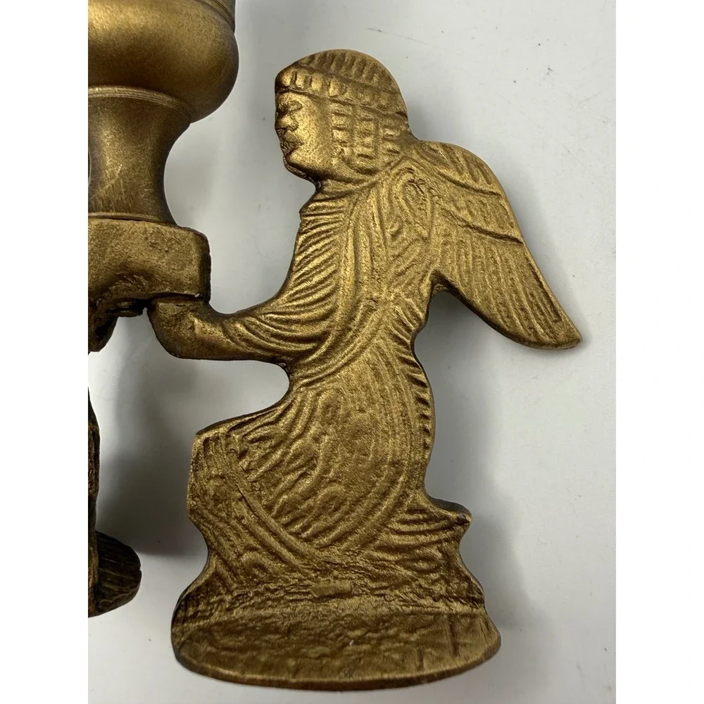 Vintage Brass Kneeling Angel Candle Holder Three‎ Figural Base Gold Taper Cup